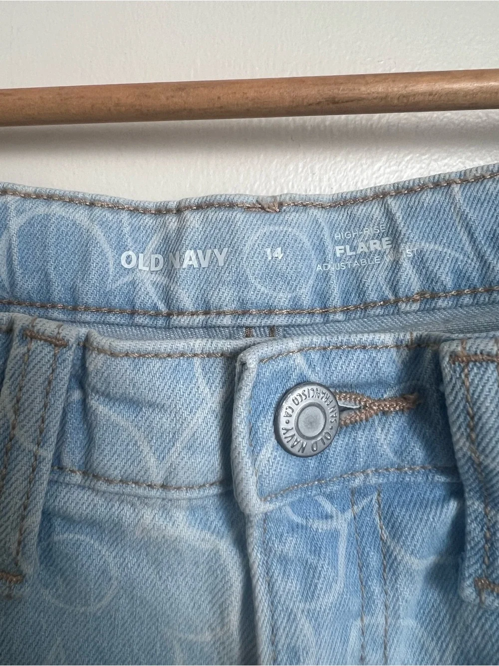 Old Navy Floral Print High Rise Flare Jeans Girls 14 Adjustable Waist Light Wash